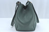 Authentic BURBERRY Vintage Leather Shoulder Tote Bag Green 6980J