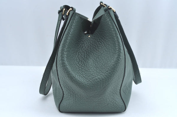 Authentic BURBERRY Vintage Leather Shoulder Tote Bag Green 6980J