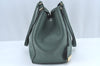 Authentic BURBERRY Vintage Leather Shoulder Tote Bag Green 6980J