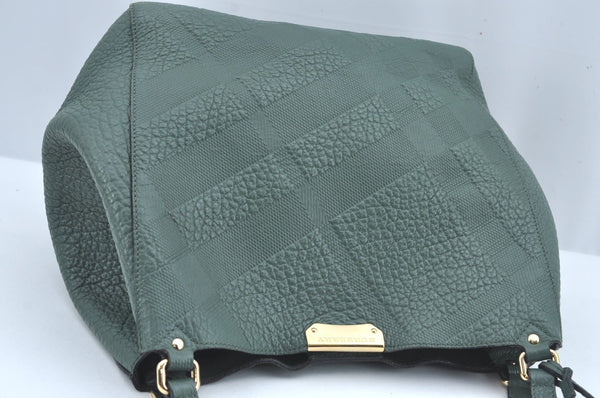 Authentic BURBERRY Vintage Leather Shoulder Tote Bag Green 6980J
