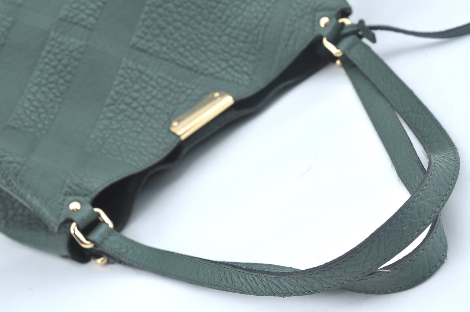 Authentic BURBERRY Vintage Leather Shoulder Tote Bag Green 6980J