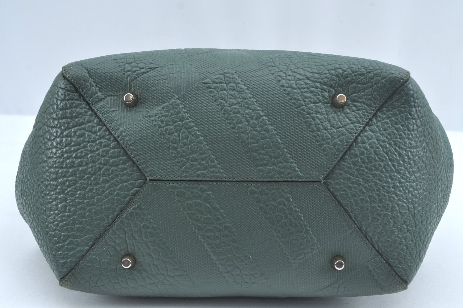 Authentic BURBERRY Vintage Leather Shoulder Tote Bag Green 6980J