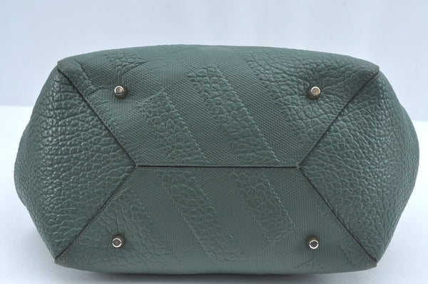 Authentic BURBERRY Vintage Leather Shoulder Tote Bag Green 6980J