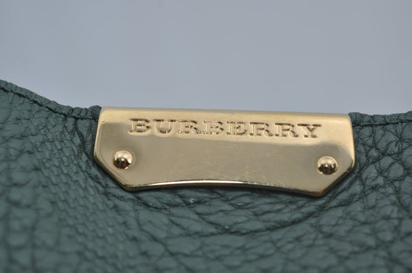 Authentic BURBERRY Vintage Leather Shoulder Tote Bag Green 6980J