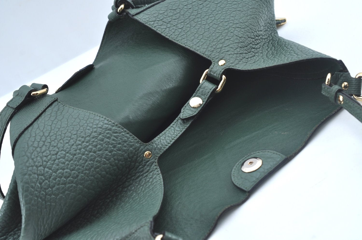 Authentic BURBERRY Vintage Leather Shoulder Tote Bag Green 6980J