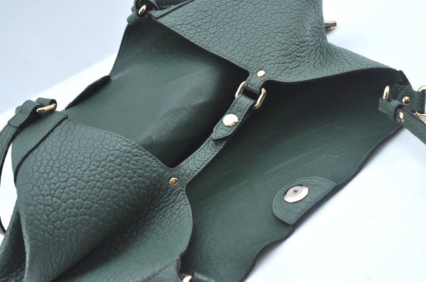 Authentic BURBERRY Vintage Leather Shoulder Tote Bag Green 6980J