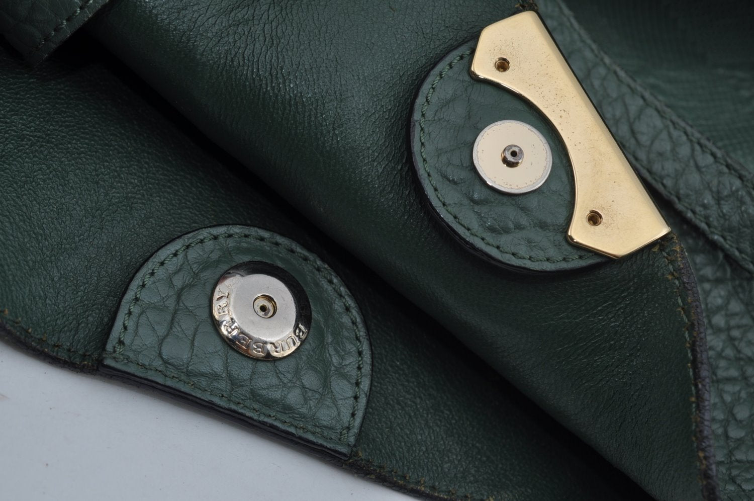 Authentic BURBERRY Vintage Leather Shoulder Tote Bag Green 6980J