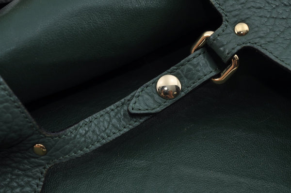 Authentic BURBERRY Vintage Leather Shoulder Tote Bag Green 6980J