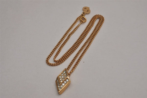 Authentic Christian Dior Gold Tone Rhinestone Chain Pendant Necklace CD 6983I