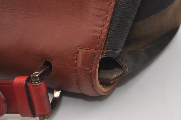 Authentic FENDI Pequin 2Way Shoulder Hand Bag Leather Canvas Brown Black 6983J