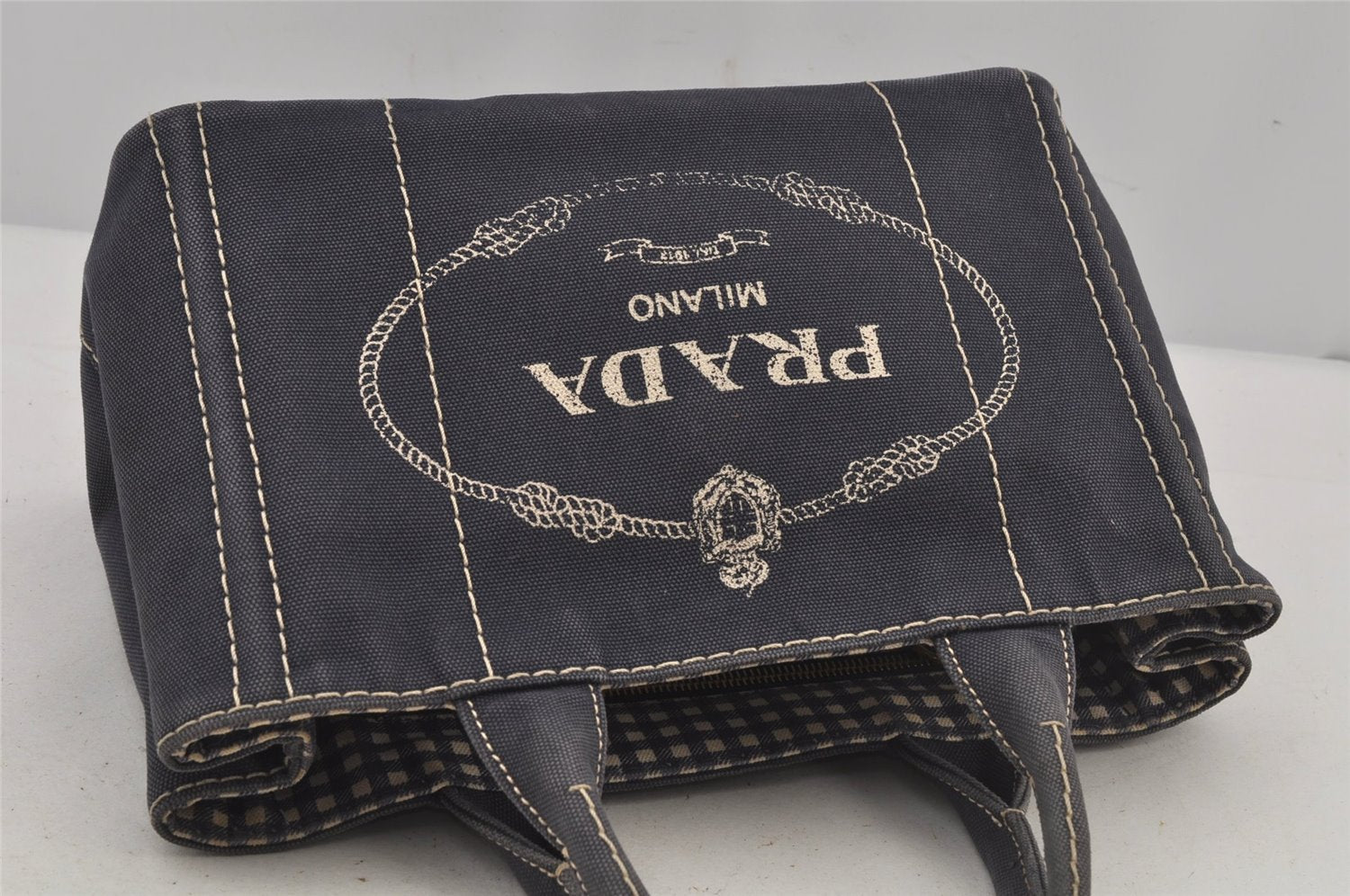 Authentic PRADA CANAPA SS Denim 2Way Shoulder Hand Bag 1BG439 Navy Blue 6984J