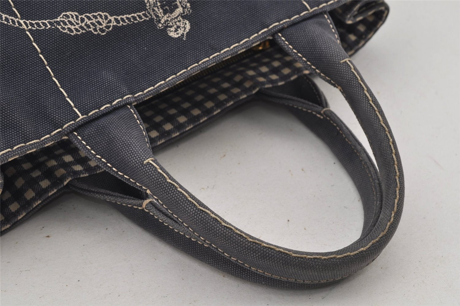 Authentic PRADA CANAPA SS Denim 2Way Shoulder Hand Bag 1BG439 Navy Blue 6984J