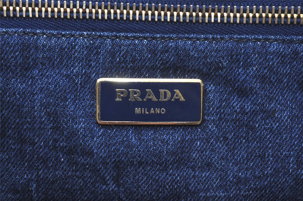 Authentic PRADA Vintage Canapa M Denim Tote Hand Bag Blue 6985I