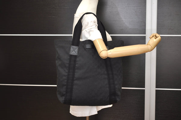 Authentic GUCCI Vintage Shoulder Tote Bag GG Canvas Leather 189669 Black 6985J
