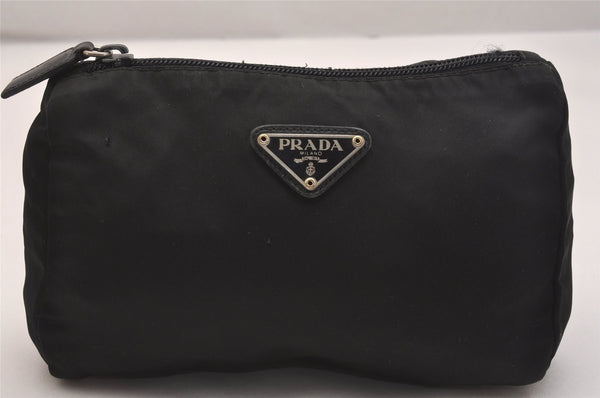 Authentic PRADA Vintage Nylon Tessuto leather Pouch Purse Black 6986J