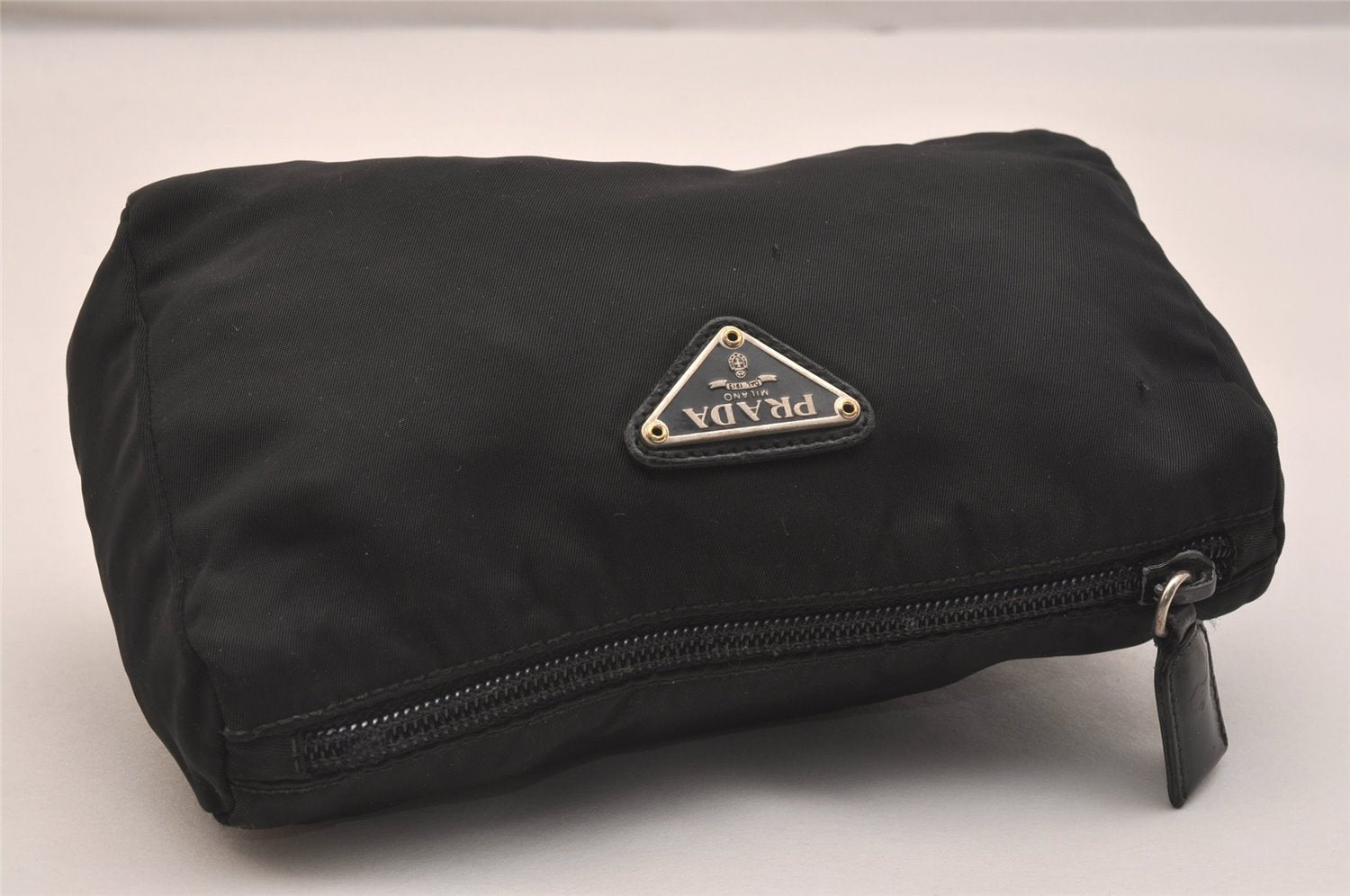 Authentic PRADA Vintage Nylon Tessuto leather Pouch Purse Black 6986J