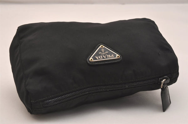 Authentic PRADA Vintage Nylon Tessuto leather Pouch Purse Black 6986J