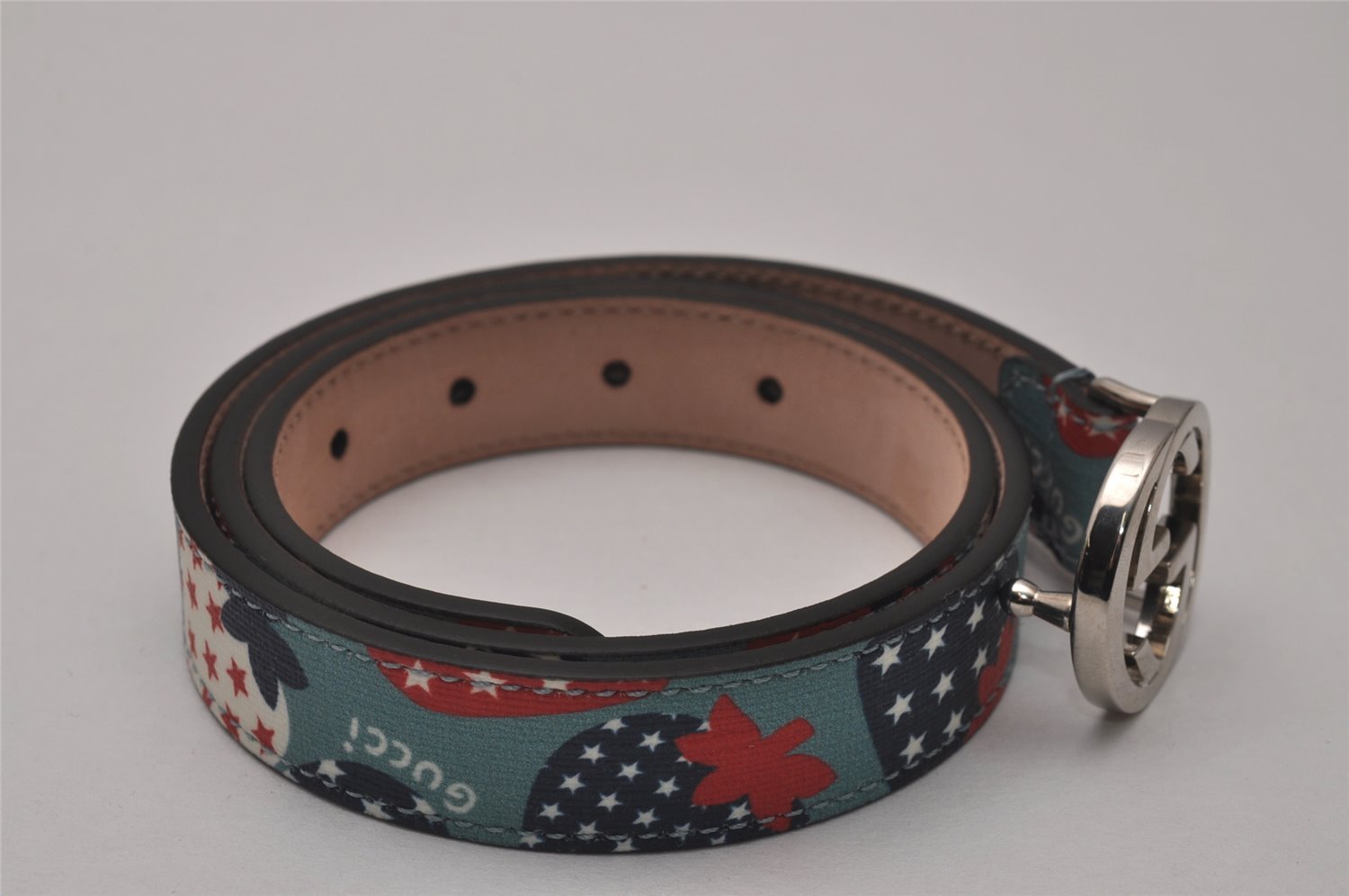 Auth GUCCI Childrens Interlocking G Belt PVC Leather 22.8-24.4