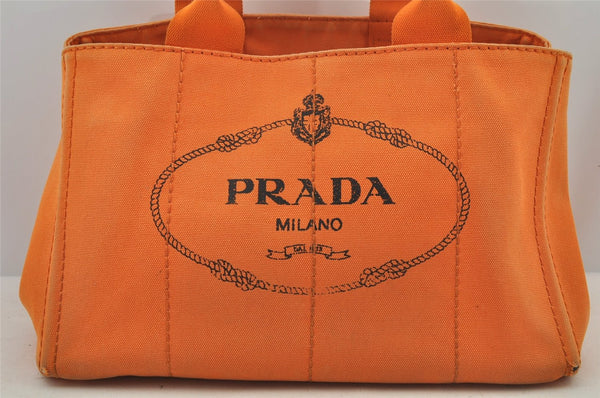 Authentic PRADA Vintage Canapa M Denim 2Way Shoulder Hand Bag Orange 6991J