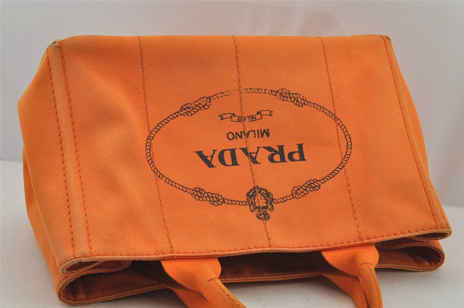 Authentic PRADA Vintage Canapa M Denim 2Way Shoulder Hand Bag Orange 6991J