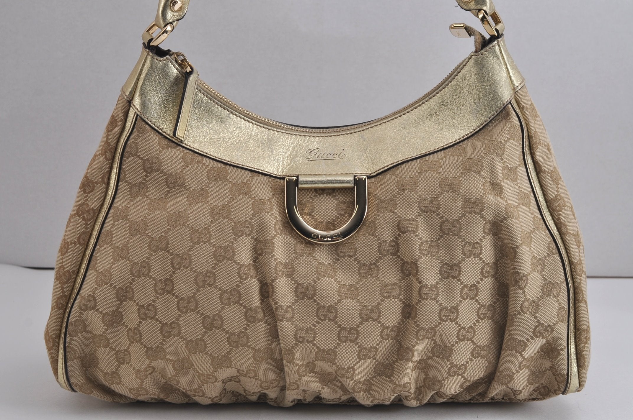 Authentic GUCCI Abbey Shoulder Tote Bag GG Canvas Leather 189833 Beige 6993J