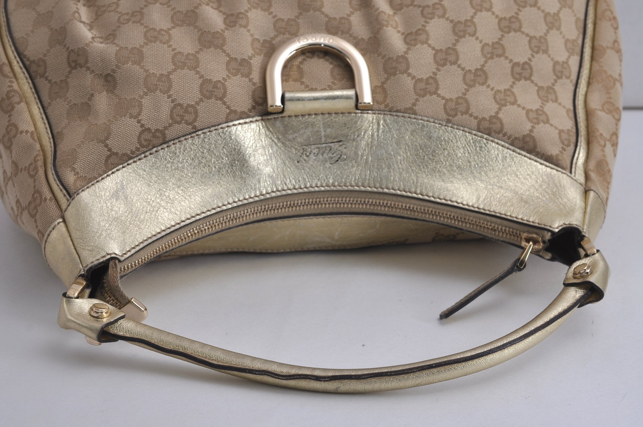 Authentic GUCCI Abbey Shoulder Tote Bag GG Canvas Leather 189833 Beige 6993J