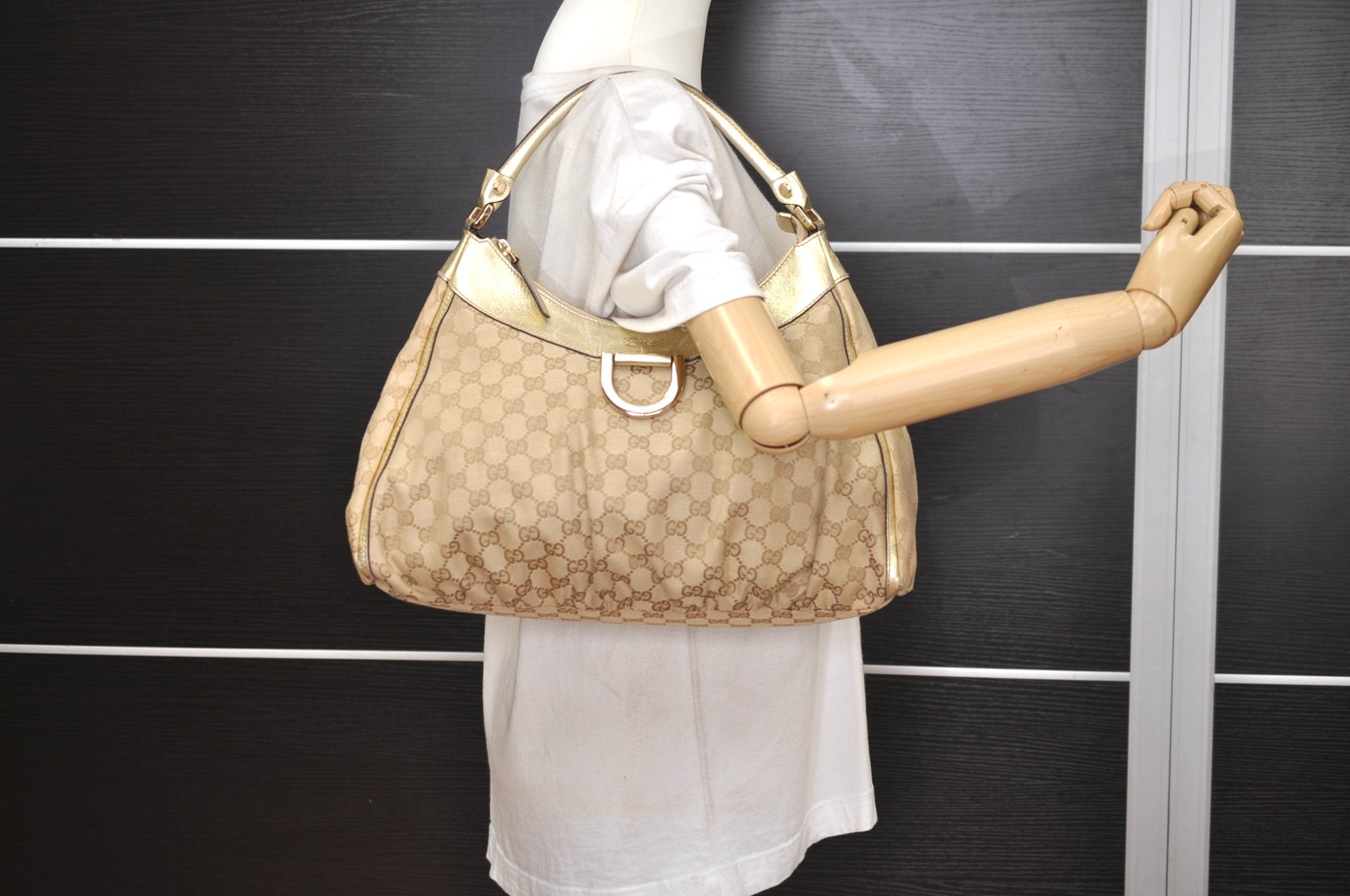 Authentic GUCCI Abbey Shoulder Tote Bag GG Canvas Leather 189833 Beige 6993J