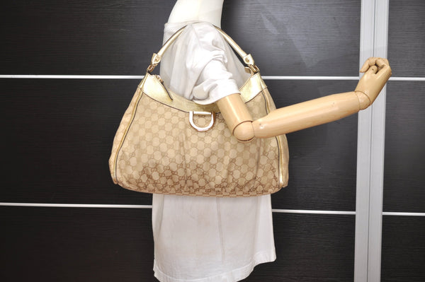 Authentic GUCCI Abbey Shoulder Tote Bag GG Canvas Leather 189833 Beige 6993J
