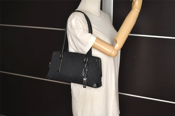 Authentic GUCCI Shoulder Hand Bag Purse GG Canvas Leather 73880 Black 7001J
