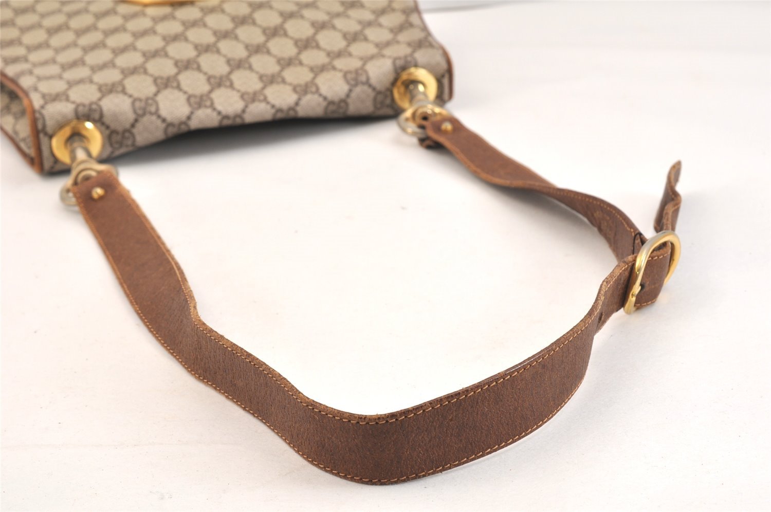 Authentic GUCCI Vintage Shoulder Bag Purse GG PVC Leather Brown 7001K