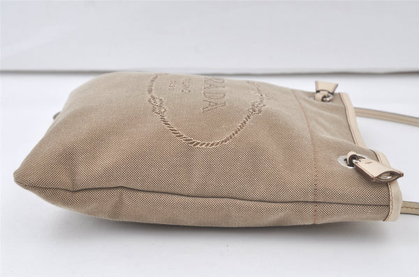 Authentic PRADA LOGO JACQUARD Canvas Leather Shoulder Bag BT0551 Beige 7005K