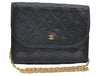 Authentic CHANEL Lamb Skin Matelasse Chain Shoulder Cross Bag Black CC 7006I