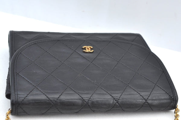 Authentic CHANEL Lamb Skin Matelasse Chain Shoulder Cross Bag Black CC 7006I