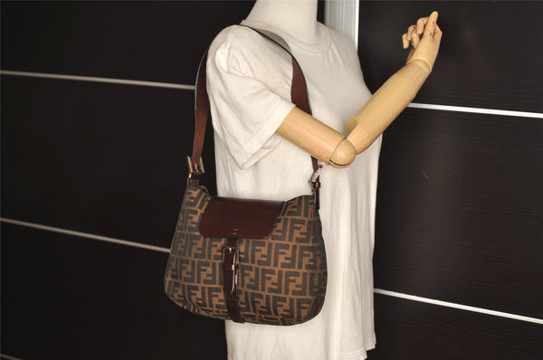 Authentic FENDI Vintage Zucca Shoulder Hand Bag Purse Canvas Leather Brown 7006J