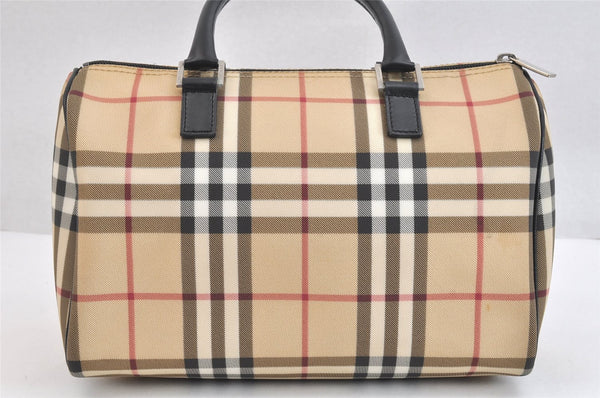 Authentic BURBERRY Vintage Nova Check PVC Leather Hand Boston Bag Beige 7006K