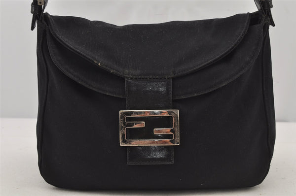 Authentic FENDI Mamma Baguette Shoulder Hand Bag Jersey Leather Black Junk 7007J