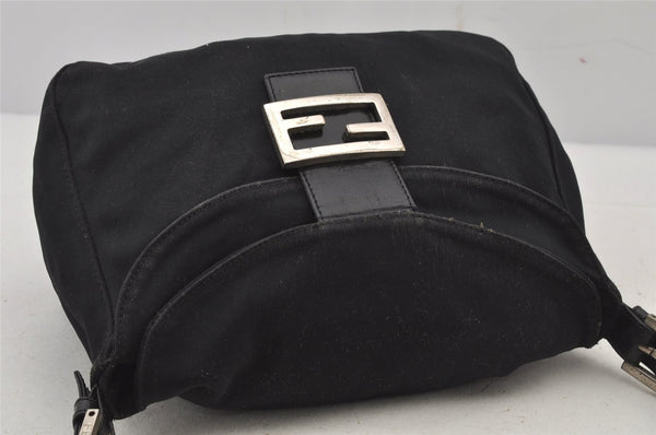 Authentic FENDI Mamma Baguette Shoulder Hand Bag Jersey Leather Black Junk 7007J