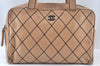 Authentic CHANEL Wild Stitch Matelasse Calf Skin Shoulder Hand Bag Beige 7010J