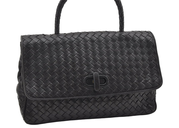 Authentic BOTTEGA VENETA Intrecciato Leather Hand Bag Black Junk 7011K