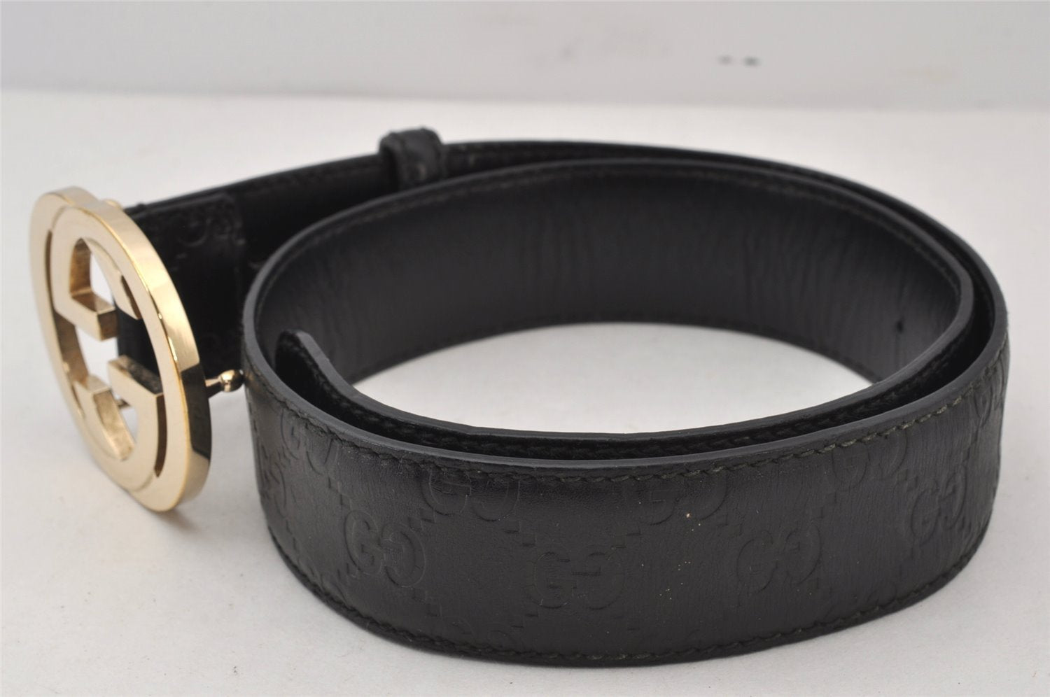 Authentic GUCCI Guccissima Interlocking G Belt GG Leather 75cm 29.5