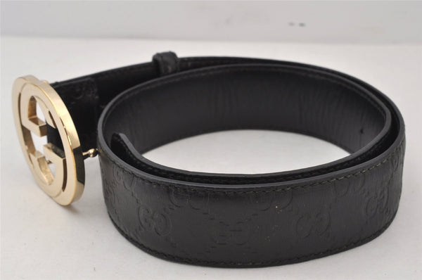 Authentic GUCCI Guccissima Interlocking G Belt GG Leather 75cm 29.5" Black 7012K