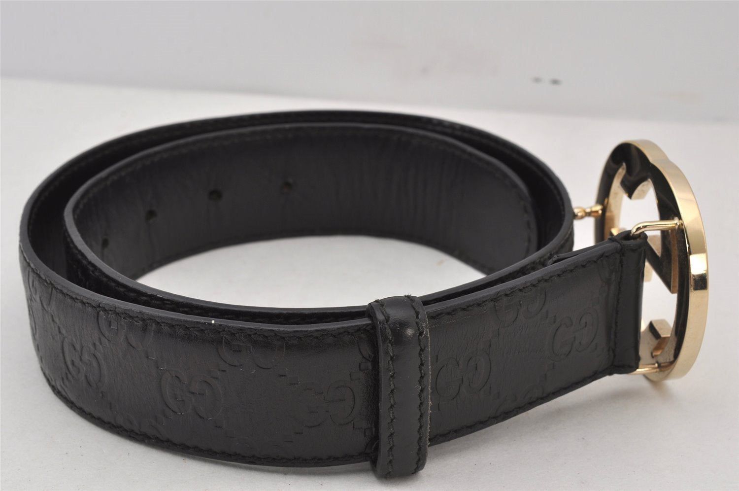 Authentic GUCCI Guccissima Interlocking G Belt GG Leather 75cm 29.5