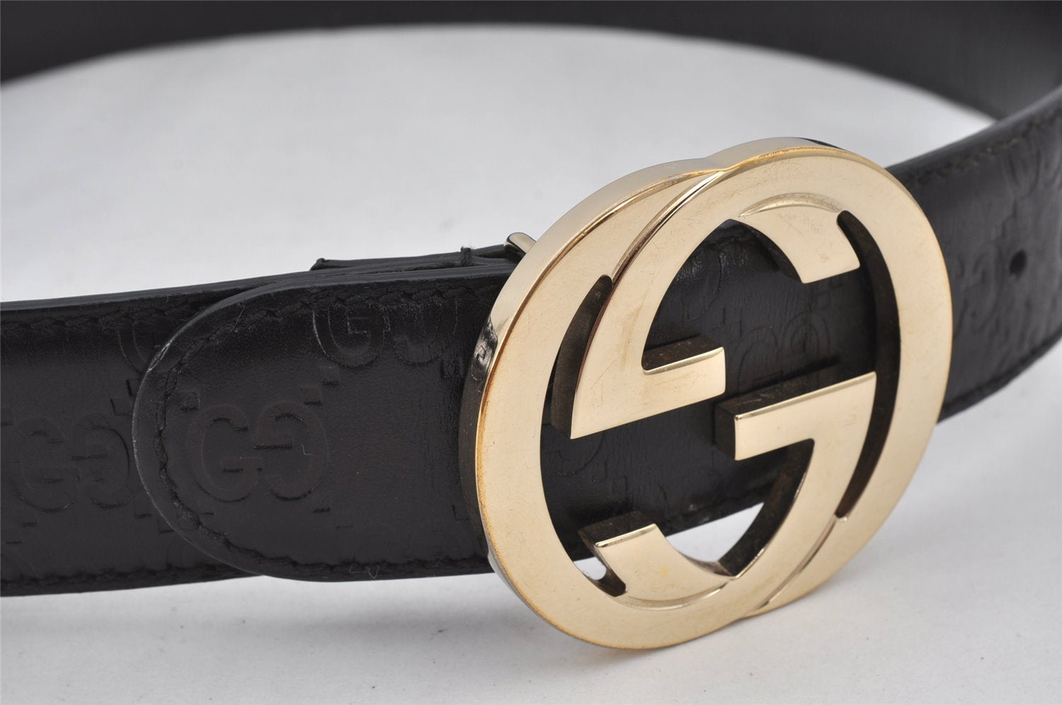 Authentic GUCCI Guccissima Interlocking G Belt GG Leather 75cm 29.5