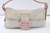 Auth FENDI Mamma Baguette Shoulder Hand Bag Jersey Leather Light Gray Junk 7015K