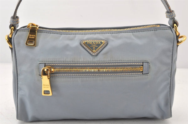 Auth PRADA TESSUTO + CALF Nylon Leather Shoulder Bag BN1834 Light Blue 7016K