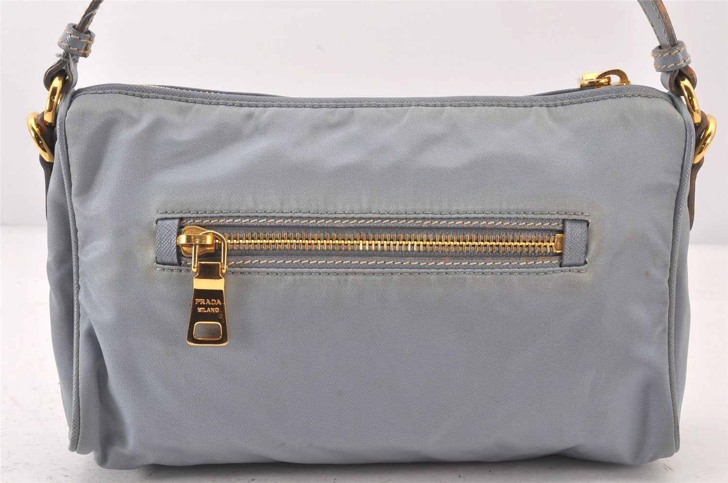 Auth PRADA TESSUTO + CALF Nylon Leather Shoulder Bag BN1834 Light Blue 7016K