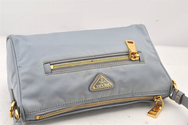 Auth PRADA TESSUTO + CALF Nylon Leather Shoulder Bag BN1834 Light Blue 7016K