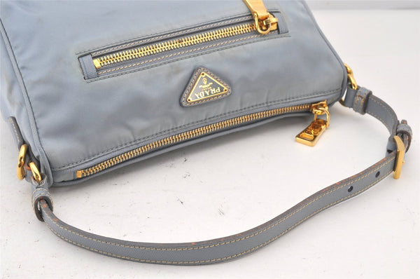 Auth PRADA TESSUTO + CALF Nylon Leather Shoulder Bag BN1834 Light Blue 7016K