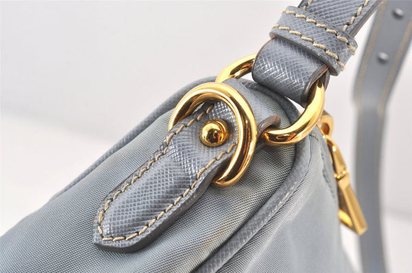 Auth PRADA TESSUTO + CALF Nylon Leather Shoulder Bag BN1834 Light Blue 7016K