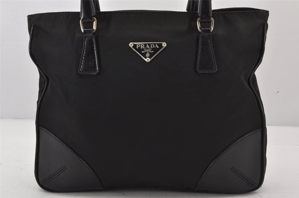 Authentic PRADA Vintage Nylon Tessuto Leather Tote Hand Bag Purse Black 7018K